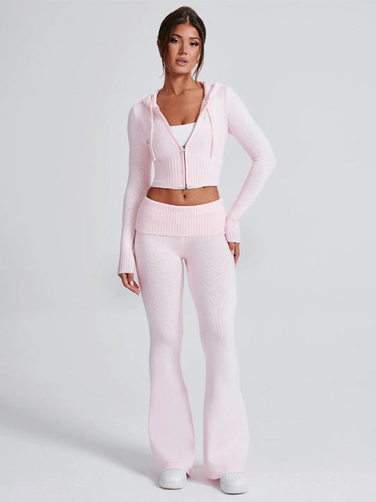 Zip-Up Two-Piece Set with Hood in Pink – photo 1