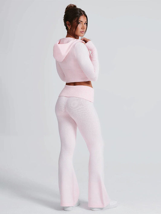 Zip-Up Two-Piece Set with Hood in Pink – photo 2