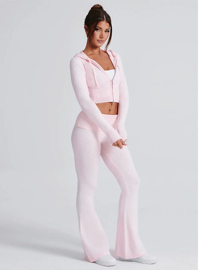 Zip-Up Two-Piece Set with Hood in Pink – photo 3