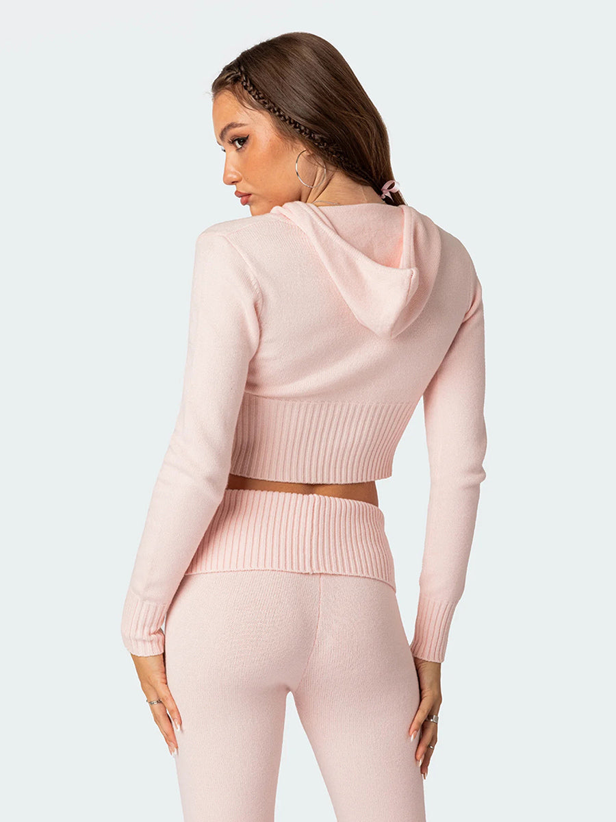 Zip-Up Two-Piece Set with Hood in Pink – photo 13