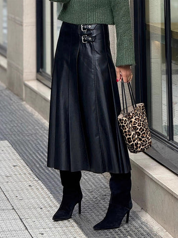 Skirt with Buckle in Black