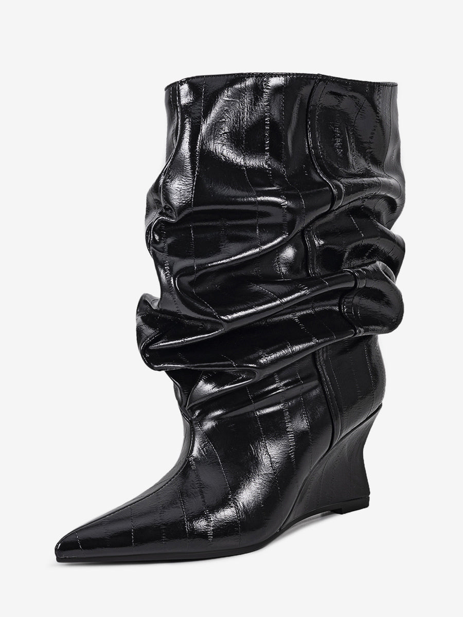Pointed-Toe Wedge Ankle Boots in Black – photo 1