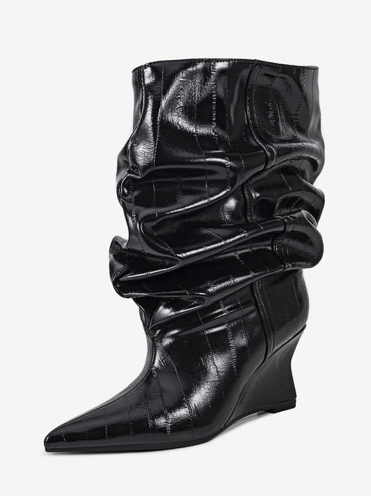Pointed-Toe Wedge Ankle Boots in Black – photo 1