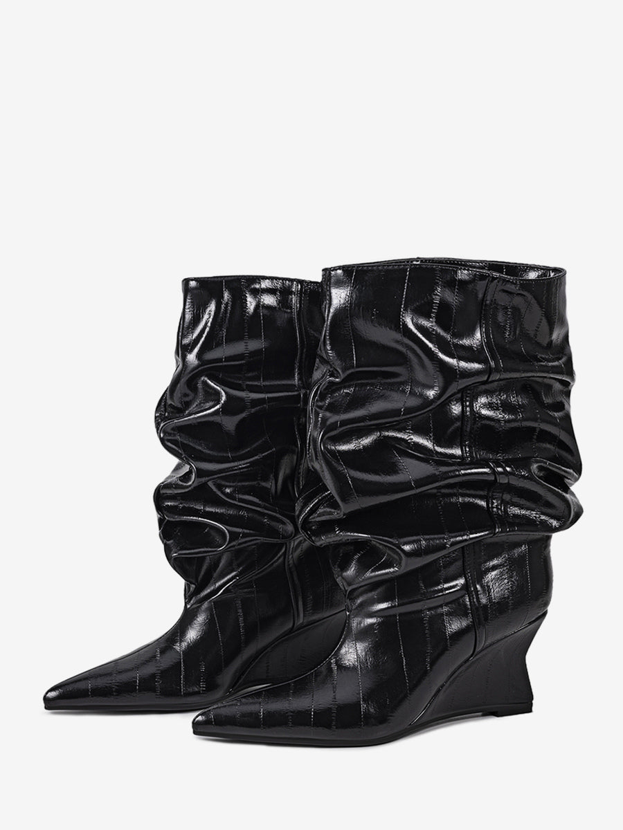 Pointed-Toe Wedge Ankle Boots in Black – photo 3