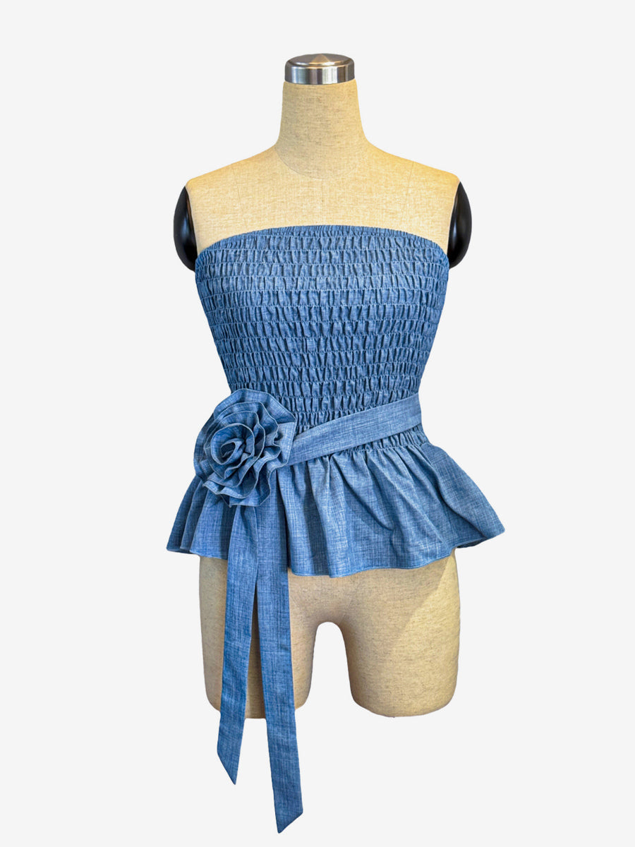 Sleeveless Top with Ruffles in Blue – photo 6