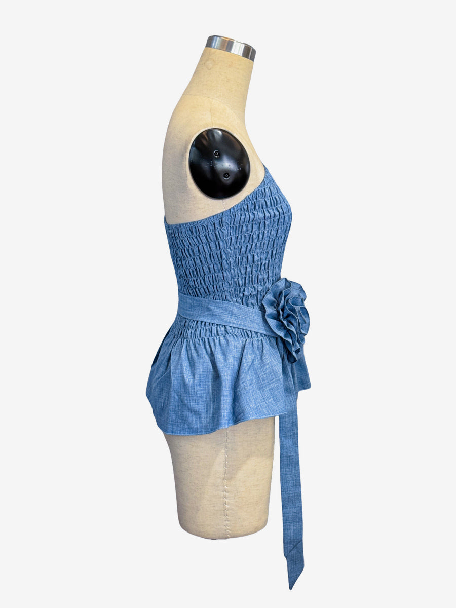 Sleeveless Top with Ruffles in Blue – photo 7