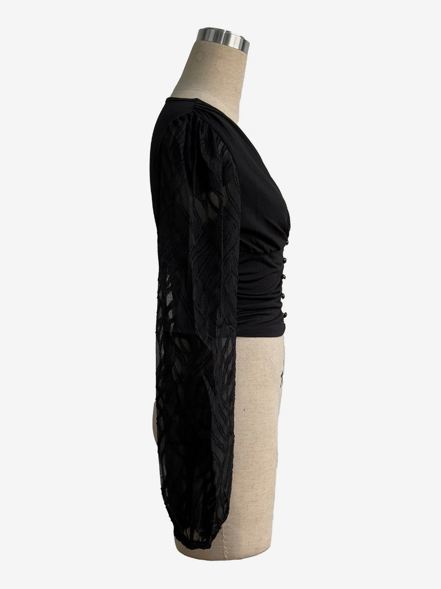 V-Neck Top with Long Sleeves in Black – photo 8