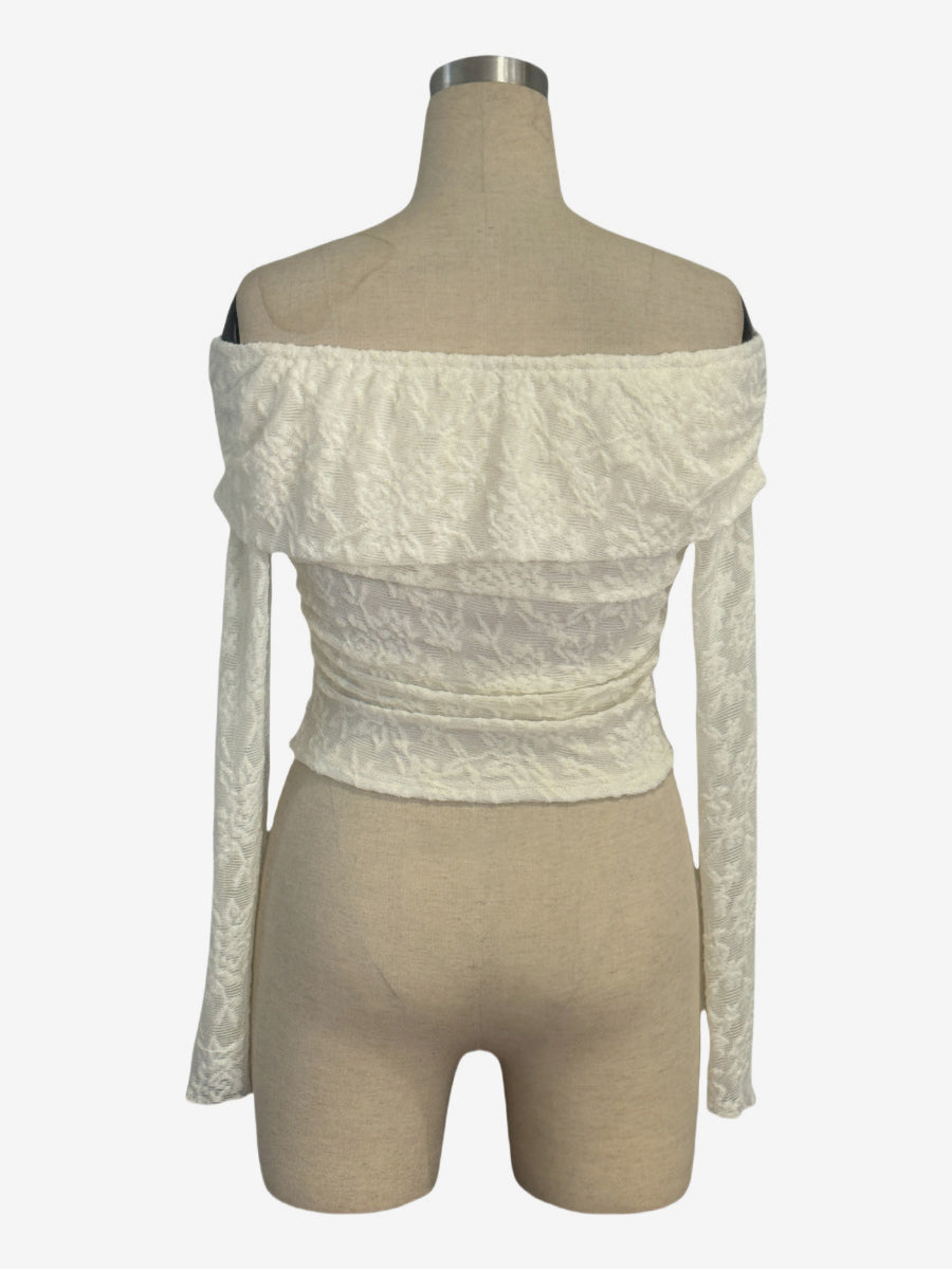 Off-Shoulder Top with Long Sleeves in White – photo 5