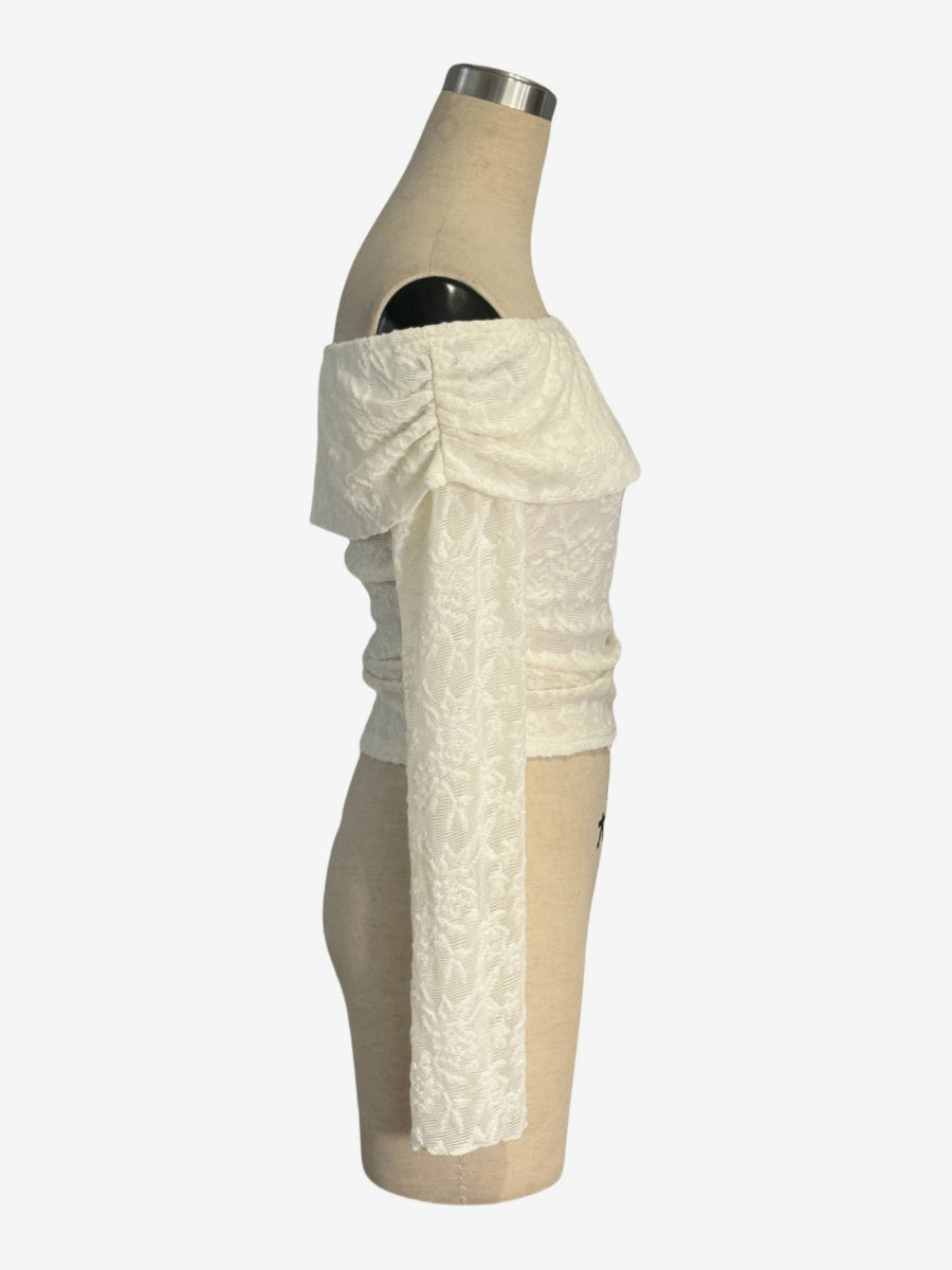 Off-Shoulder Top with Long Sleeves in White – photo 4