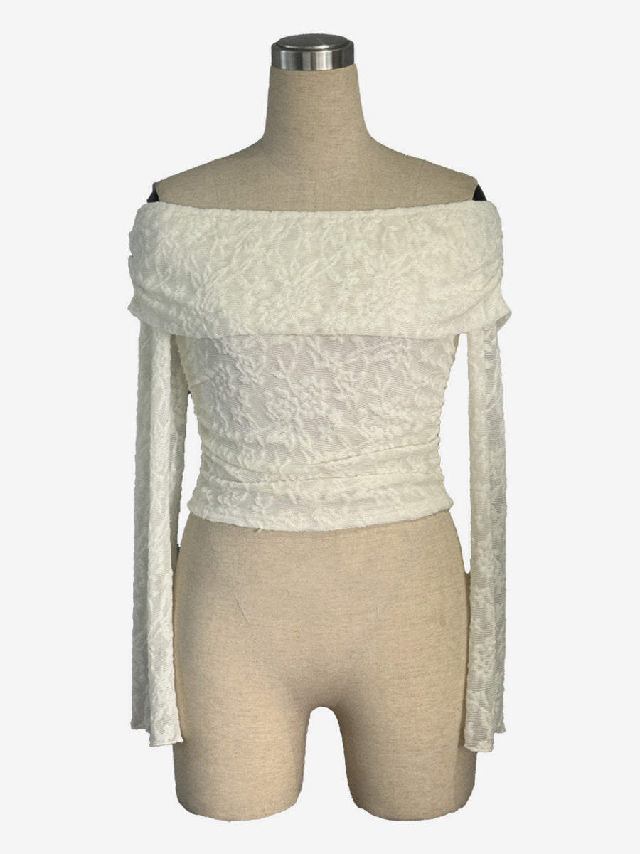 Off-Shoulder Top with Long Sleeves in White – photo 3