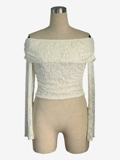 Off-Shoulder Top with Long Sleeves in White – photo 3