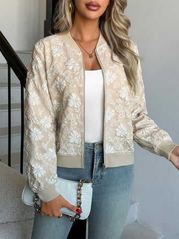 Zip-Up Jacket with Long Sleeves in Khaki