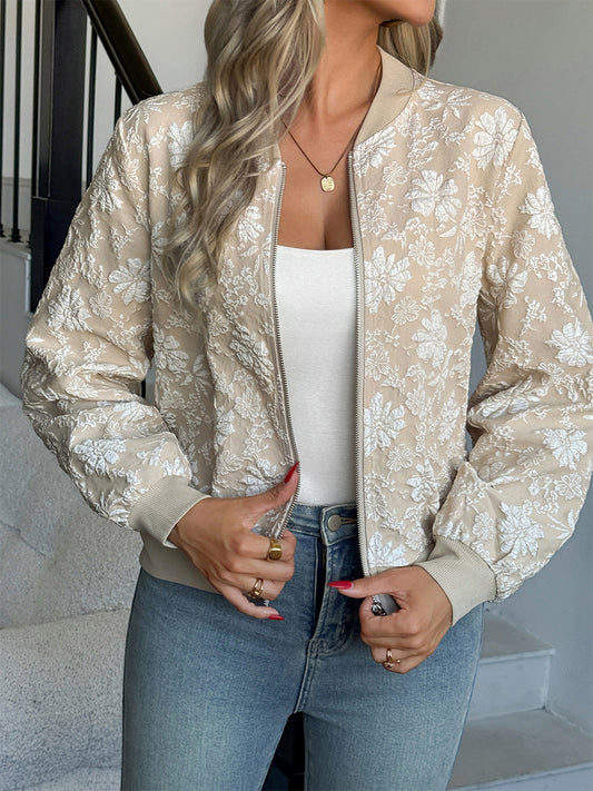 Zip-Up Jacket with Long Sleeves in Khaki – photo 2