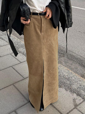 High-Waisted Skirt in Brown