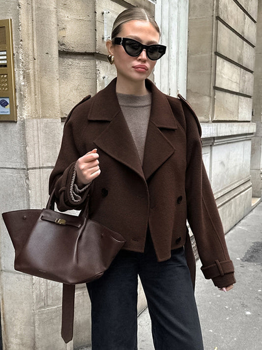 Double-Breasted Jacket with Long Sleeves in Brown – photo 1