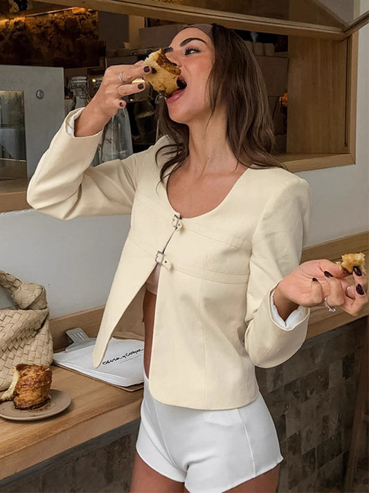 Crew-Neck Blazer with Buckle in Apricot – photo 2