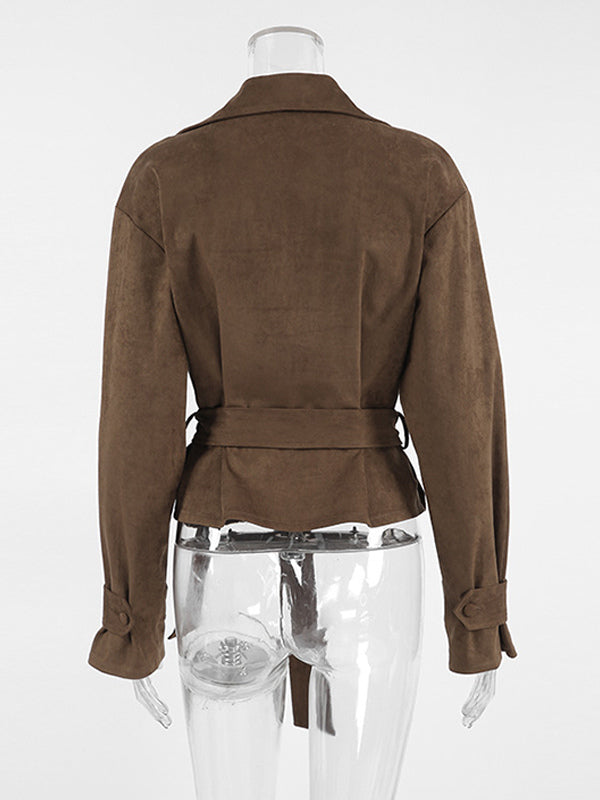 Cropped Blazer with Lapels in Brown – photo 12