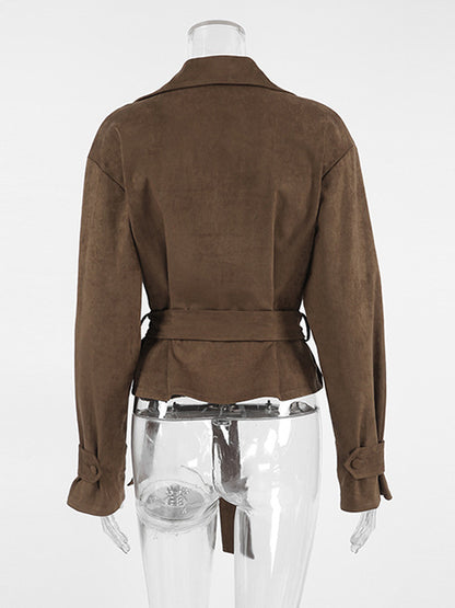 Cropped Blazer with Lapels in Brown – photo 12