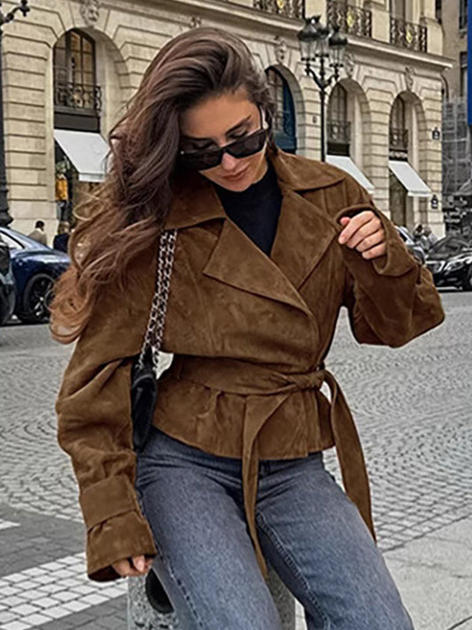 Cropped Blazer with Lapels in Brown – photo 1
