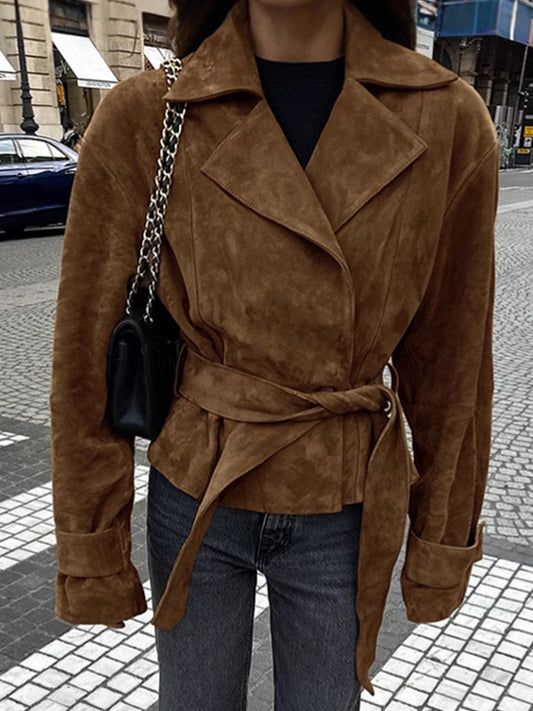 Cropped Blazer with Lapels in Brown – photo 2