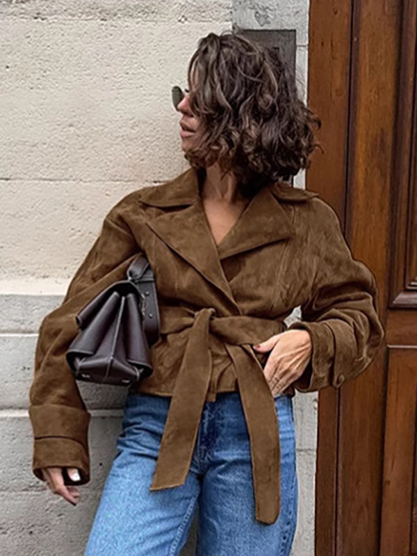 Cropped Blazer with Lapels in Brown – photo 3