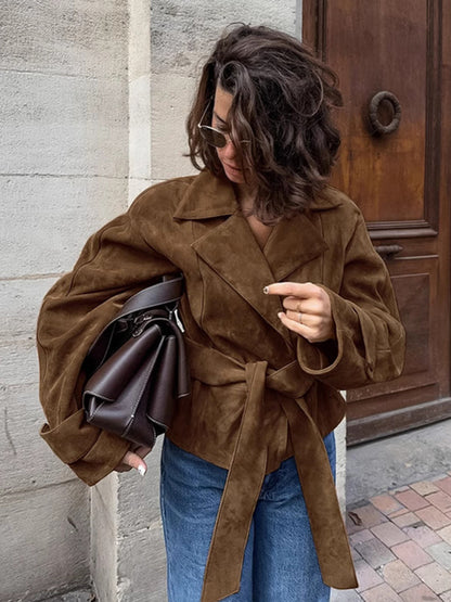 Cropped Blazer with Lapels in Brown – photo 4