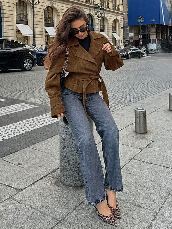Cropped Blazer with Lapels in Brown – photo 6
