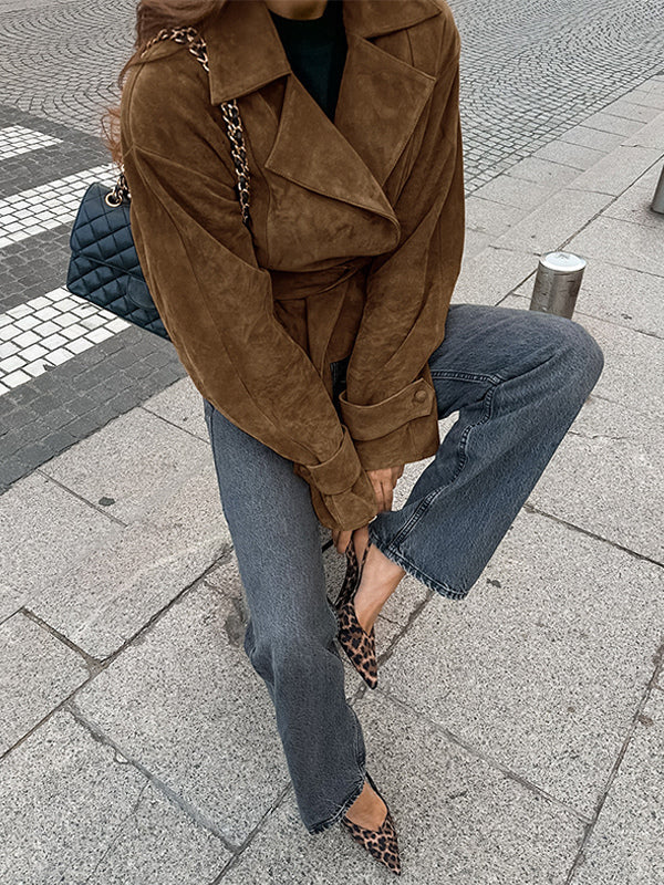Cropped Blazer with Lapels in Brown – photo 7