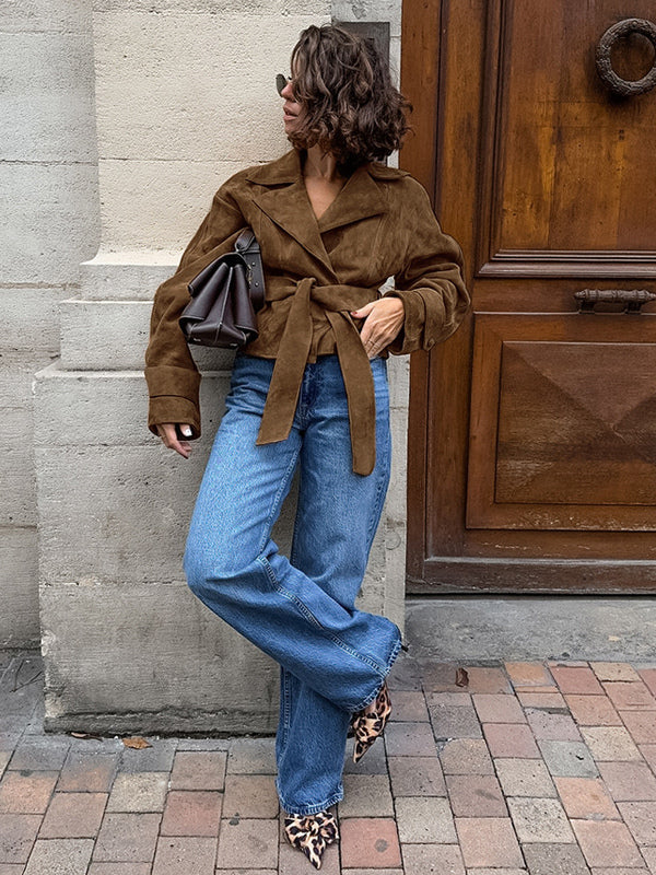 Cropped Blazer with Lapels in Brown – photo 8