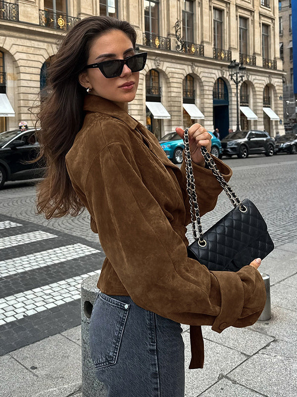 Cropped Blazer with Lapels in Brown – photo 9