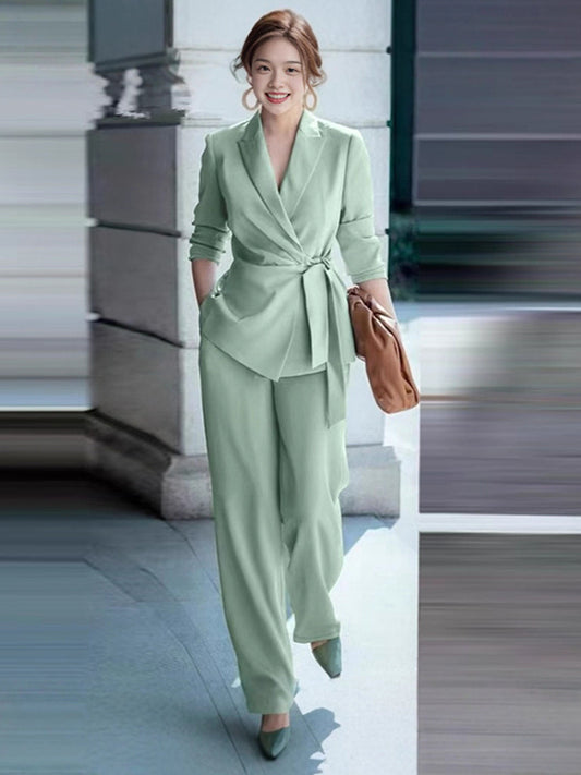 Wrap Two-Piece Set with Long Sleeves in Green – photo 1