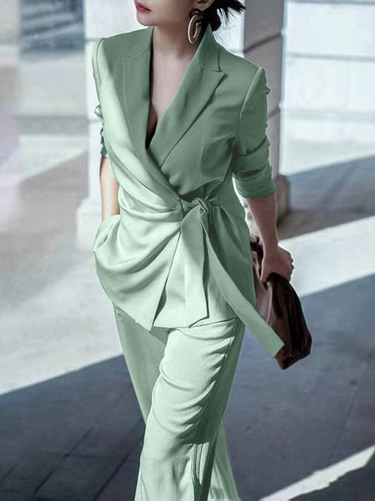 Wrap Two-Piece Set with Long Sleeves in Green – photo 2