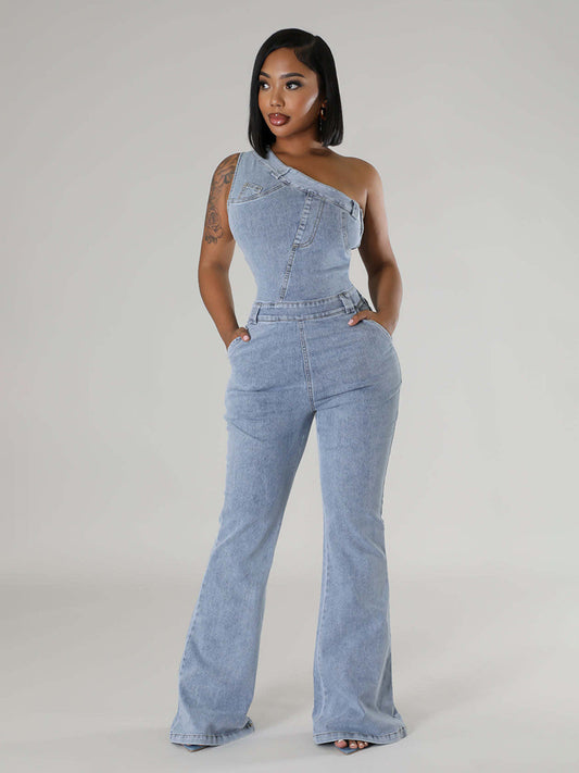 One-Shoulder Sleeveless Jumpsuit in Sky Blue – photo 2