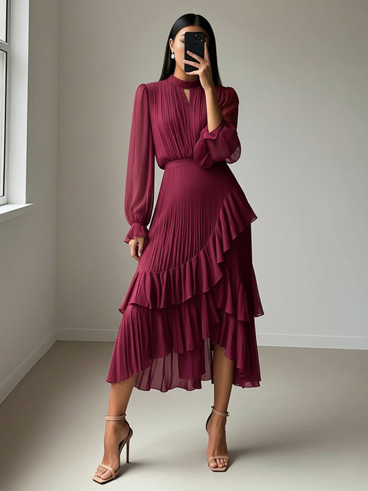 Midi Dress with Long Sleeves in Burgundy – photo 1