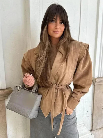 Wrap Blazer with Long Sleeves in Khaki – photo 5