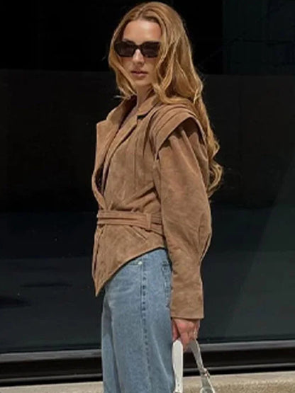 Wrap Blazer with Long Sleeves in Khaki – photo 4