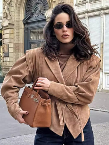 Wrap Blazer with Long Sleeves in Khaki
