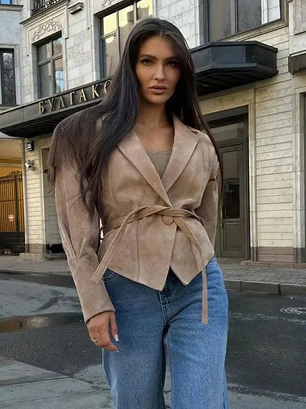 Wrap Blazer with Long Sleeves in Khaki – photo 12