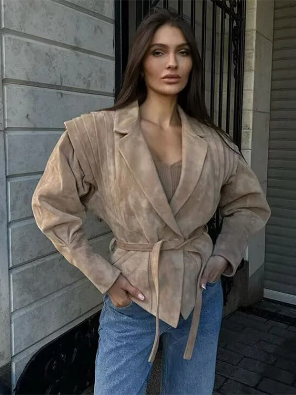 Wrap Blazer with Long Sleeves in Khaki – photo 11