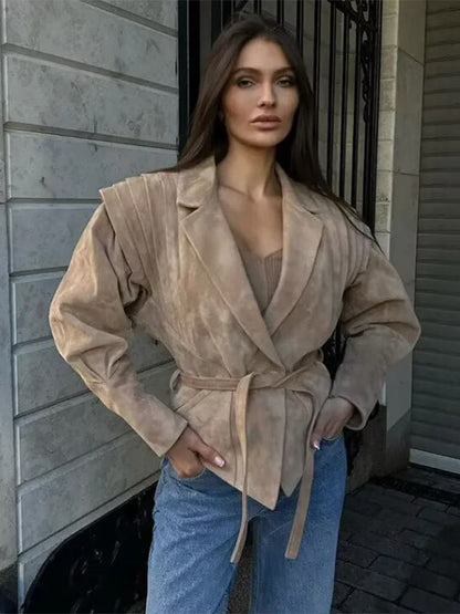 Wrap Blazer with Long Sleeves in Khaki – photo 11