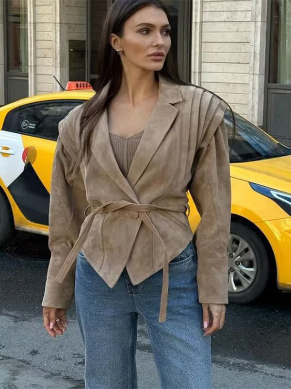 Wrap Blazer with Long Sleeves in Khaki – photo 10