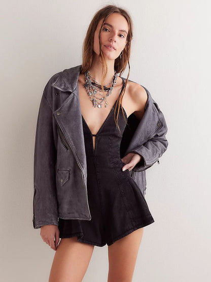 V-Neck Sleeveless Playsuit in Olive – photo 7