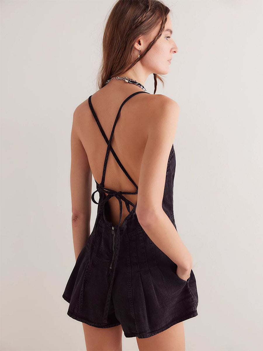 V-Neck Sleeveless Playsuit in Olive – photo 6