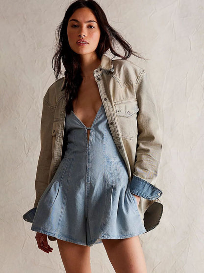 V-Neck Sleeveless Playsuit in Olive – photo 8
