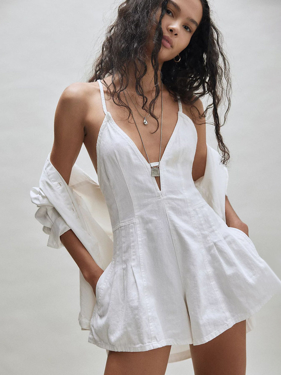 V-Neck Sleeveless Playsuit in Olive – photo 17