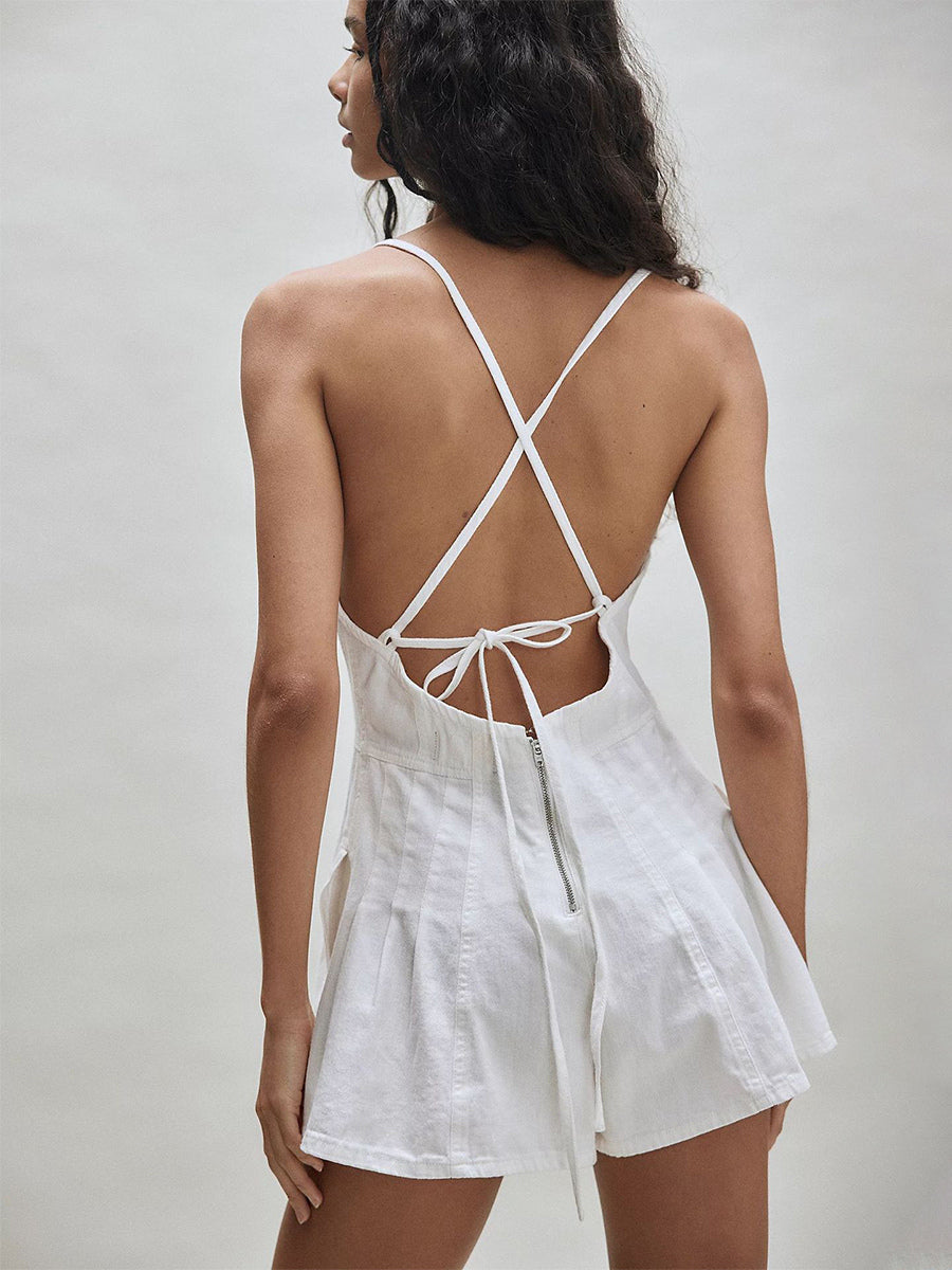 V-Neck Sleeveless Playsuit in Olive – photo 18