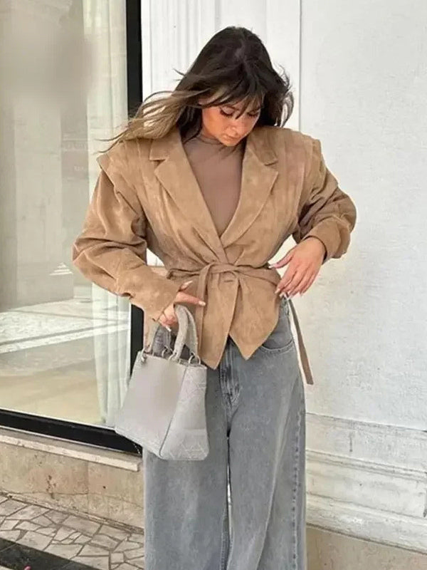 Wrap Blazer with Long Sleeves in Khaki – photo 7