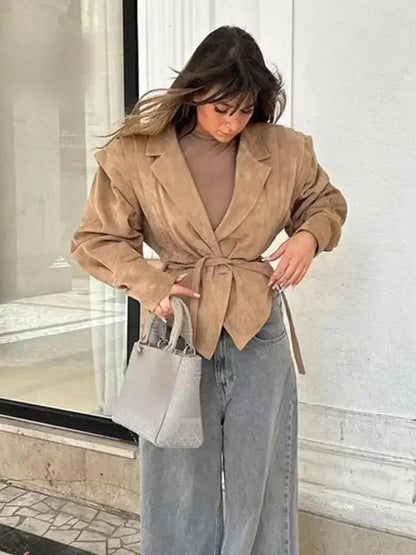 Wrap Blazer with Long Sleeves in Khaki – photo 7