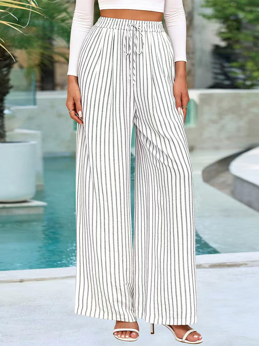 High-Waisted Trousers with Drawstring in Tan – photo 17