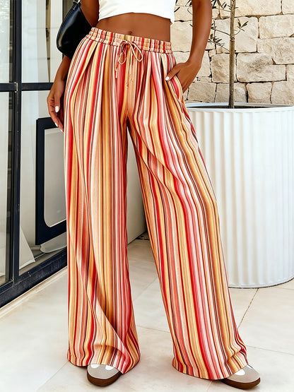 High-Waisted Trousers with Drawstring in Tan – photo 1